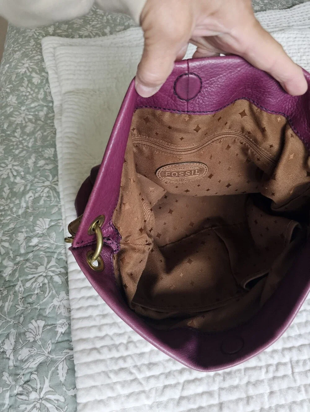 Fossil Plum Leather Crossbody Shoulder Bag